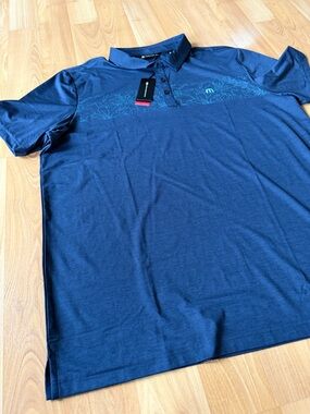 Travis Mathew NWT men’s golf polo blue “Splatter Stripe” design XXL